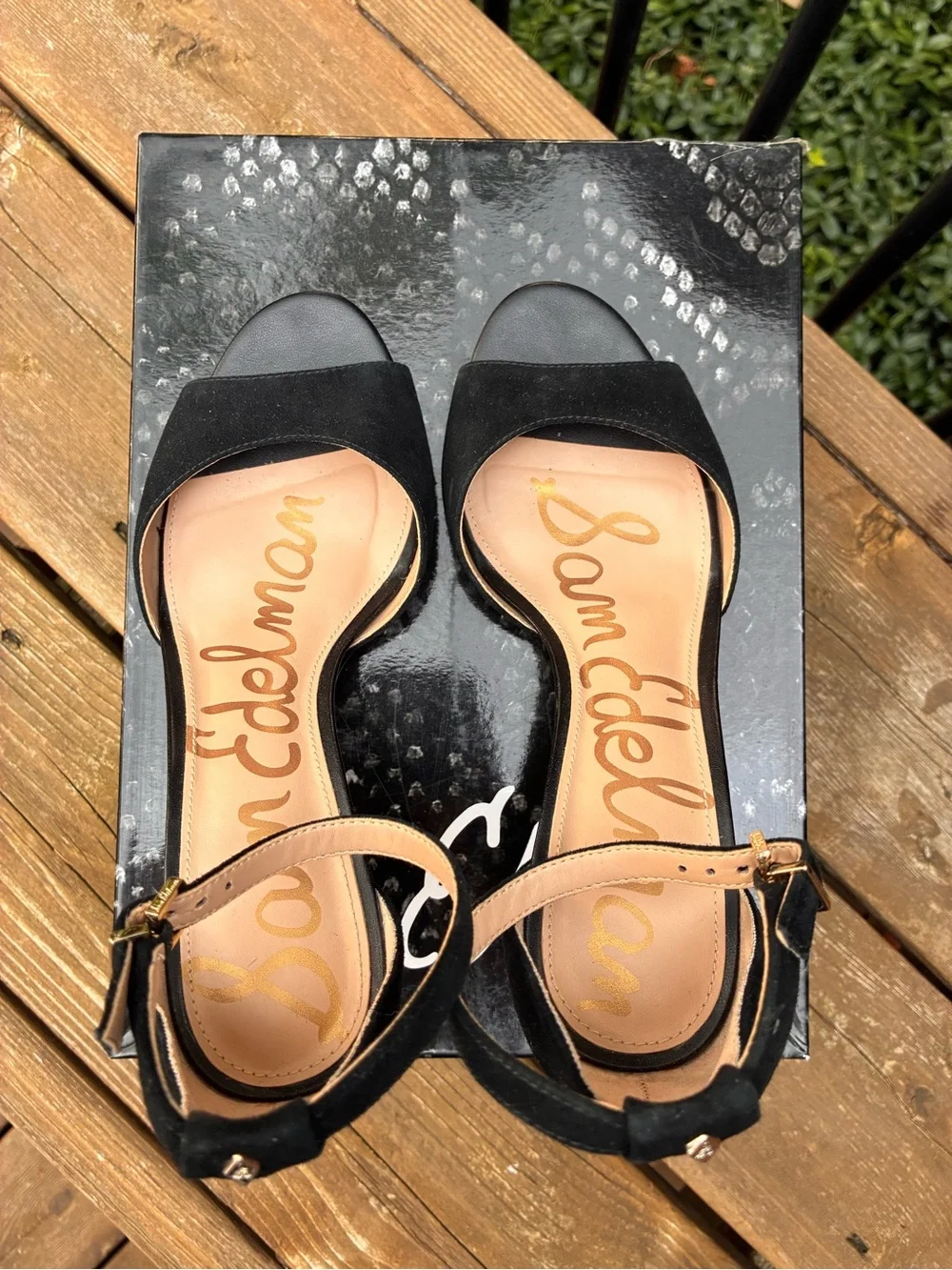 Sam Edelman Black Suede Porchia Open-Toe Ankle-Strap Heels size 7.5